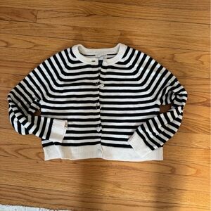 Universal Thread Women's Covered Button Cardigan-  Black and Cream Stripes, M